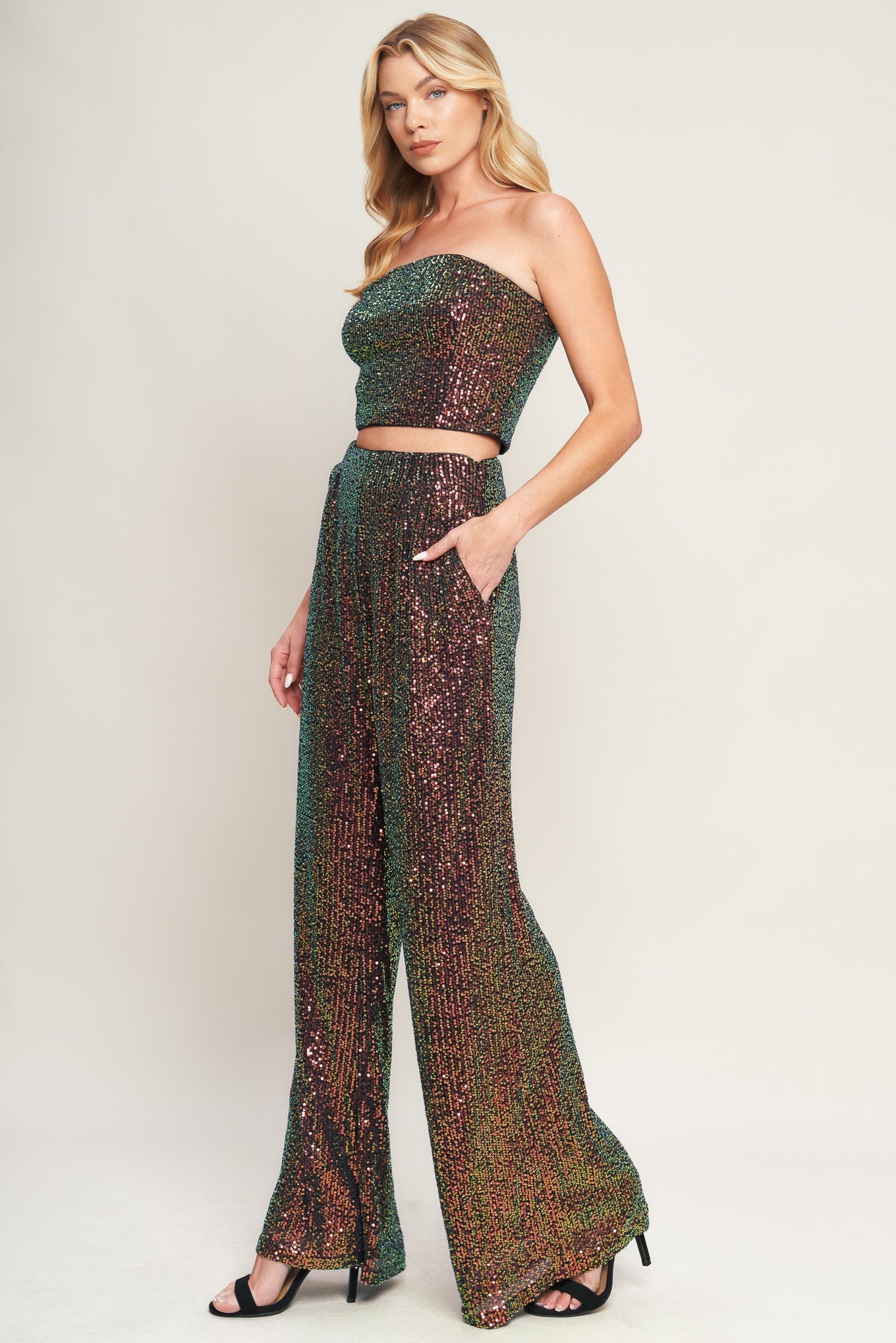 CHARMING COMPOSURE SEQUIN TOP AND BOTTOM SET