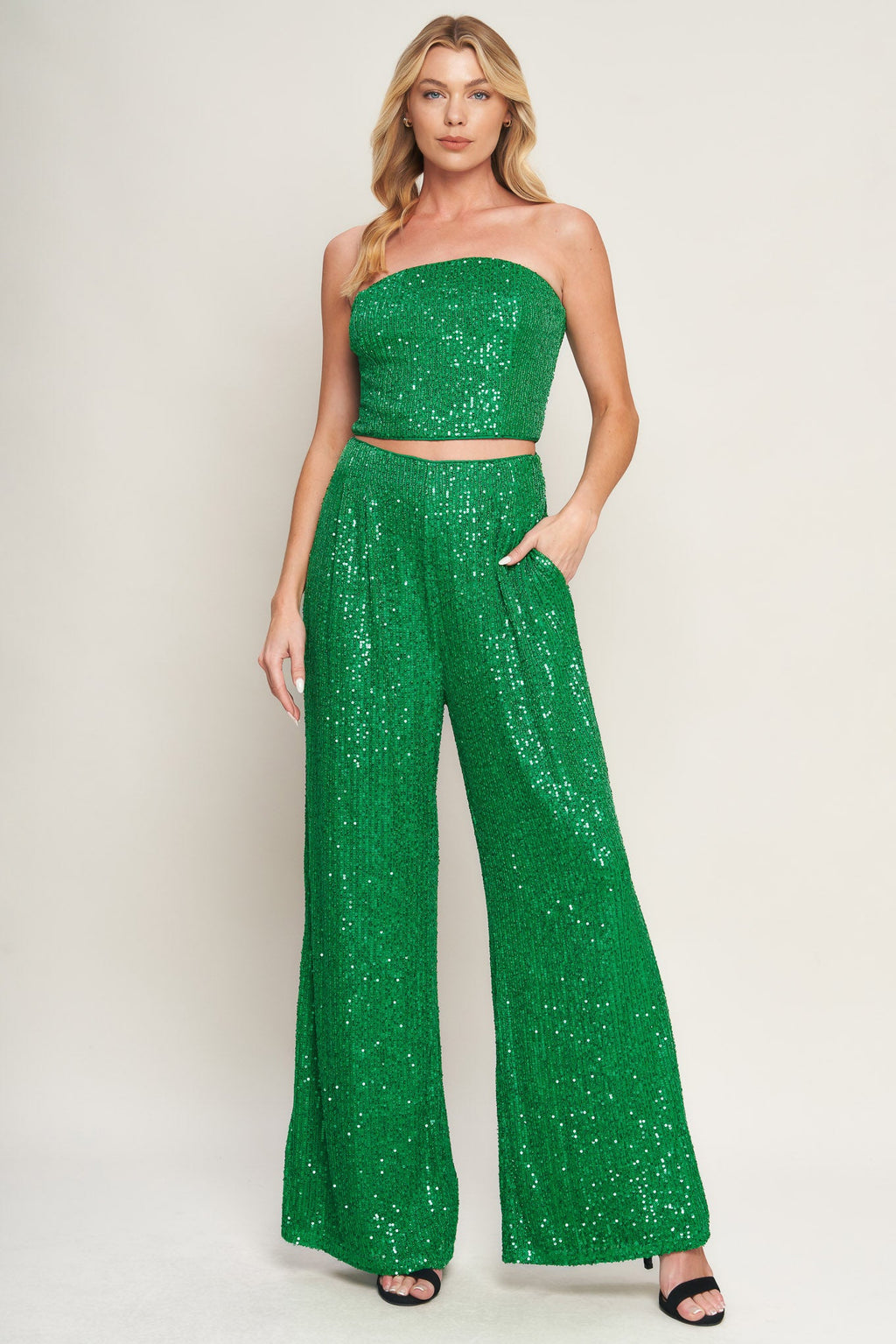CHARMING COMPOSURE SEQUIN TOP AND BOTTOM SET