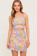 GARDEN VEIL SUNSET WOVEN TOP AND MINI SKIRT SET