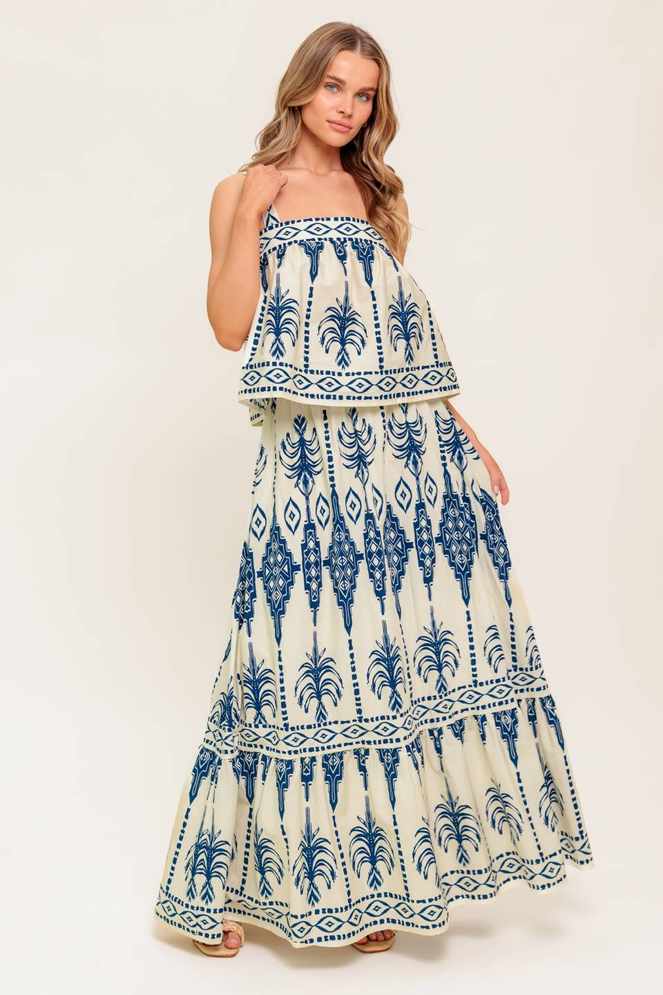 FLORAL RHYTHM WOVEN TOP AND SKIRT SET