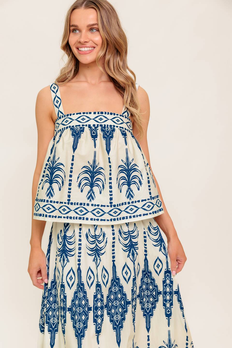 FLORAL RHYTHM WOVEN TOP AND SKIRT SET