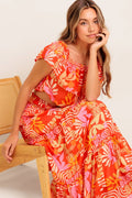 FAINT SUNBEAM RED WOVEN TOP AND SKIRT SET