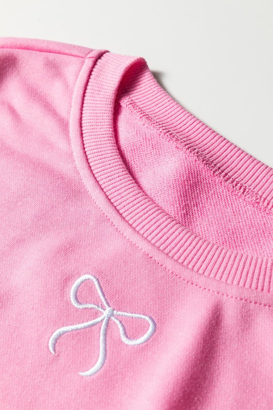 Bow Embroidered Pullover and Shorts Set