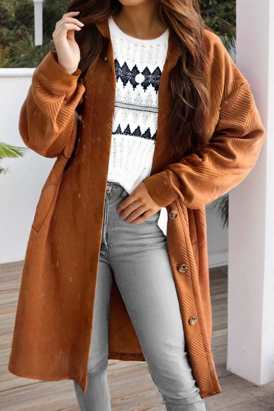 Collared Button-Up Drop Shoulder Sweater Coat