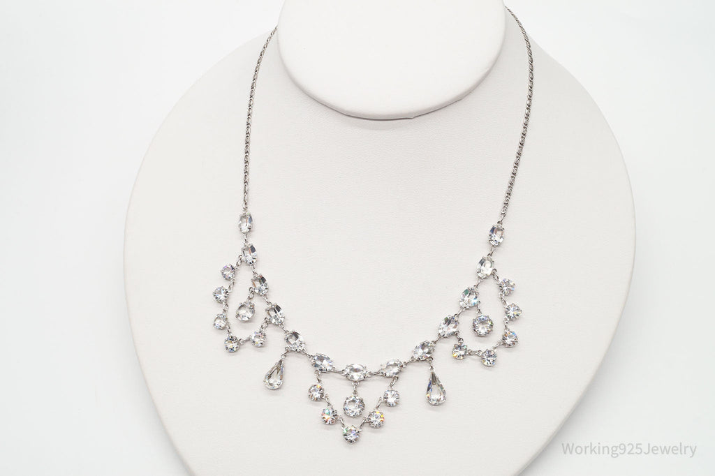 Antique Crystal Sterling Silver Necklace 16"