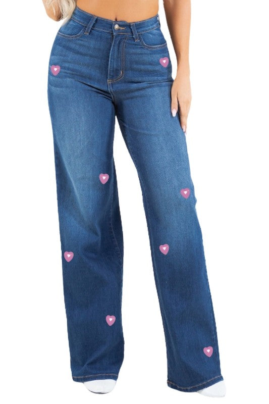 GJG Denim Heart Stud Wide Leg Jean