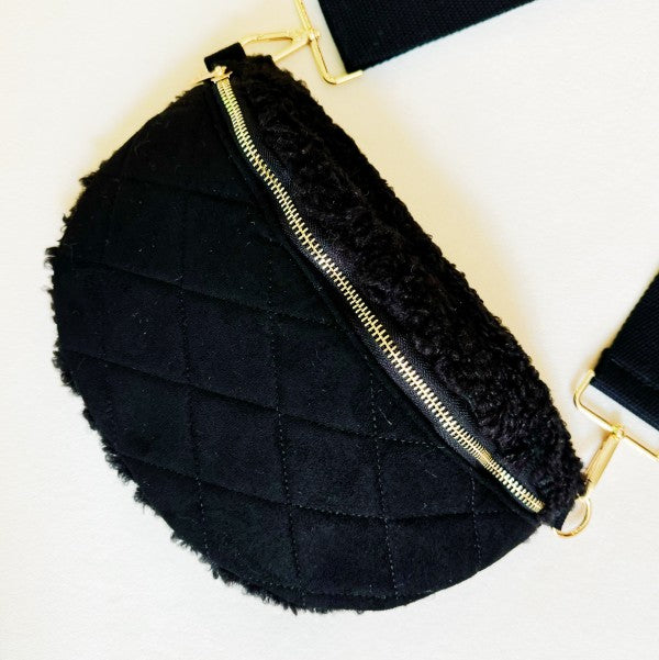 Fuzzy & Quilted Luxe Sling Bag – Cozy Everyday Crossbody