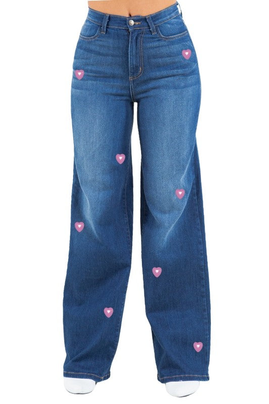 GJG Denim Heart Stud Wide Leg Jean