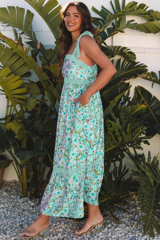 Ashlyn Floral Lace Tied Strap Empire Waist Maxi Dr
