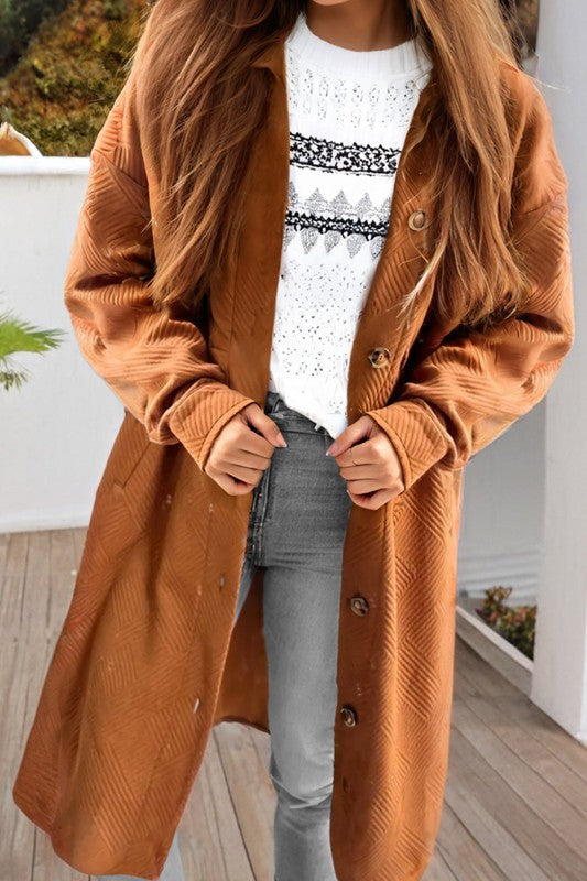 Collared Button-Up Drop Shoulder Sweater Coat