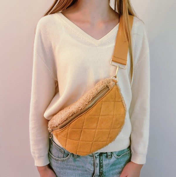 Fuzzy & Quilted Luxe Sling Bag – Cozy Everyday Crossbody