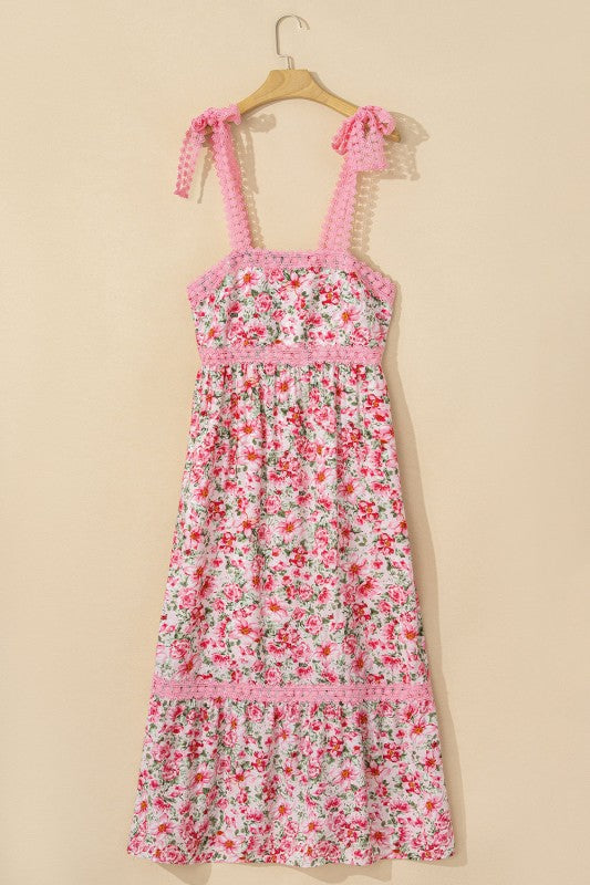 Floral Lace Tied-Strap Empire Waist Maxi Dress
