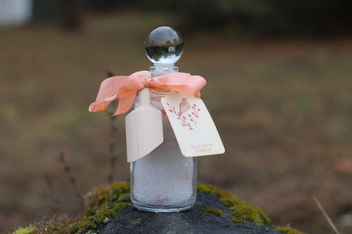 Aromatherapy Bath Soak-3oz  Recycled Glass Bottle with Glass Top and Wooden Scoop