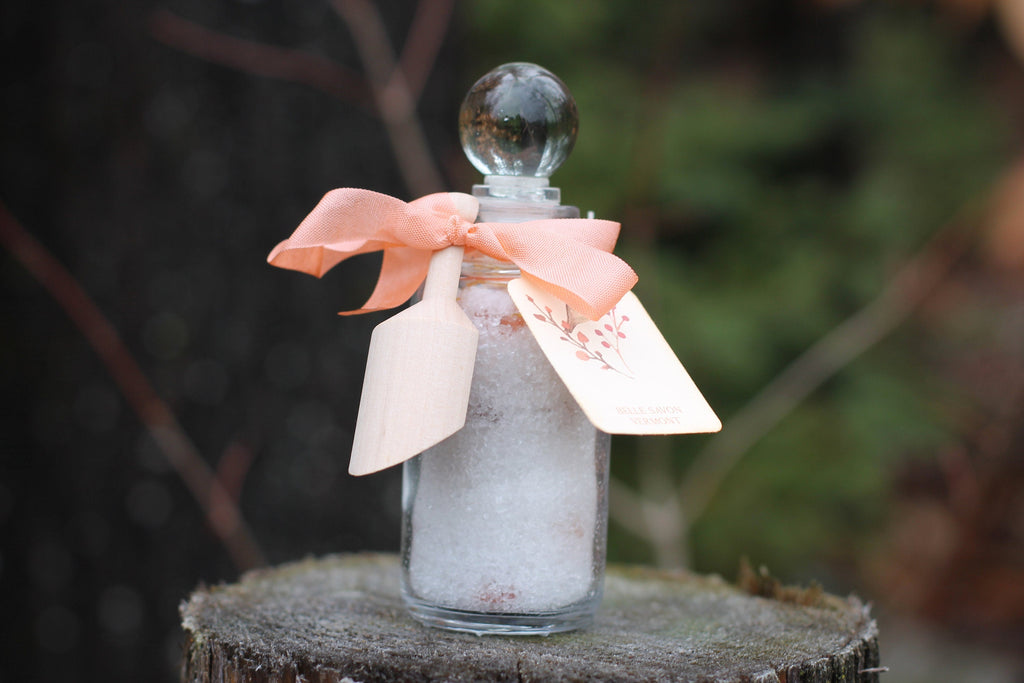 Aromatherapy Bath Soak-3oz  Recycled Glass Bottle with Glass Top and Wooden Scoop
