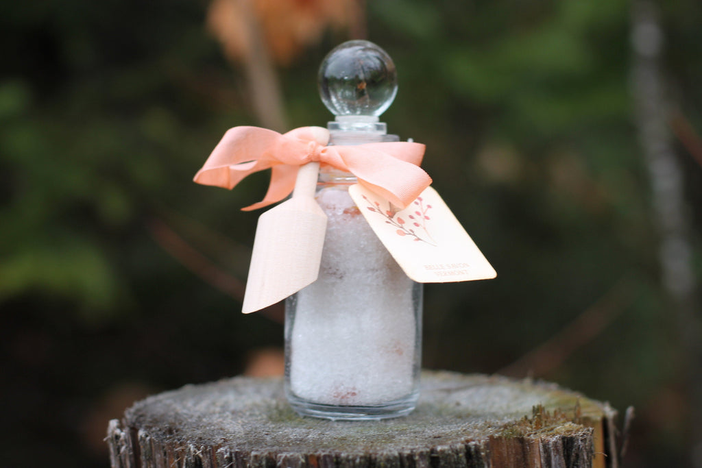 Aromatherapy Bath Soak-3oz  Recycled Glass Bottle with Glass Top and Wooden Scoop