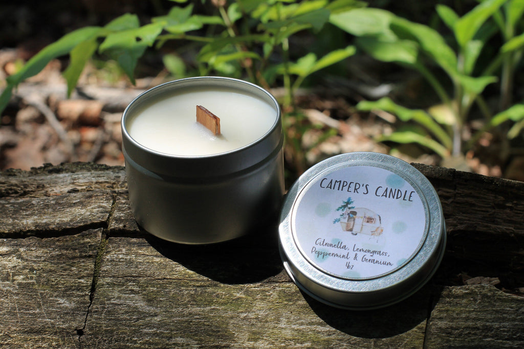 Camper Candle, Citronella Candle, Stop Bugging Me, Wood Wick Candle Tin, Vermont Travel Candle