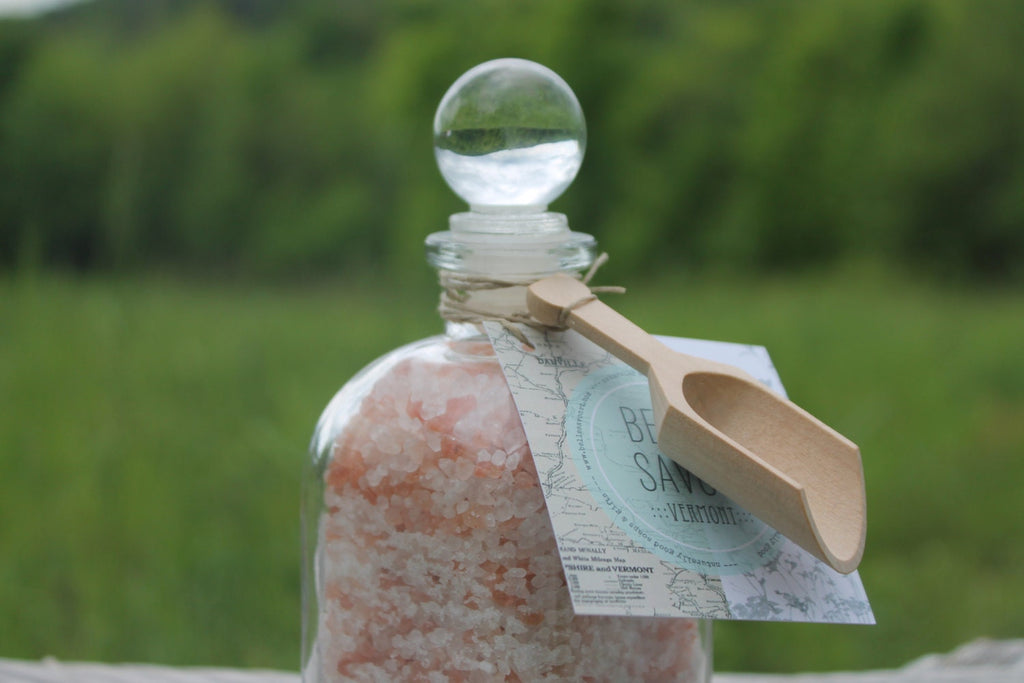 Aromatherapy Bath Soak-8.5oz Glass Bottle with Glass Top and Wooden Scoop