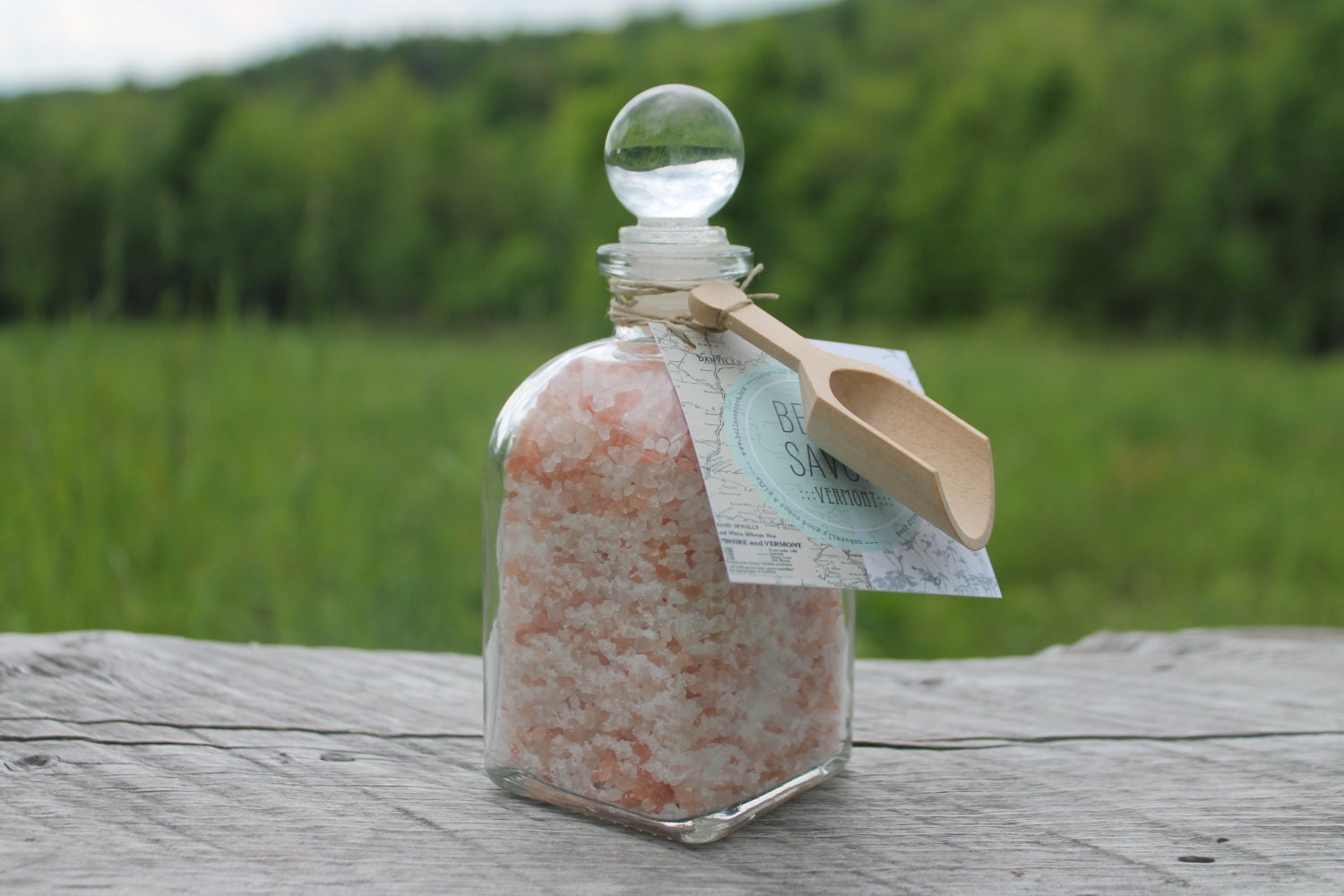 Aromatherapy Bath Soak-8.5oz Glass Bottle with Glass Top and Wooden Scoop