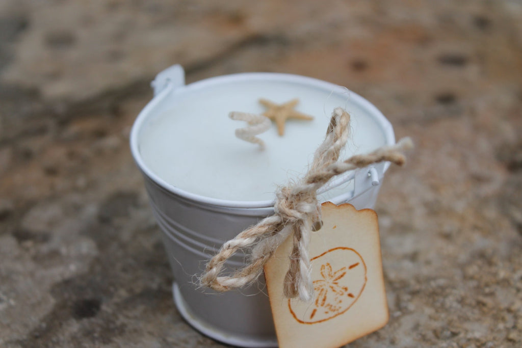 Beach Pail Candle Wedding-Shower Favor Candle 2oz White Metal Pail
