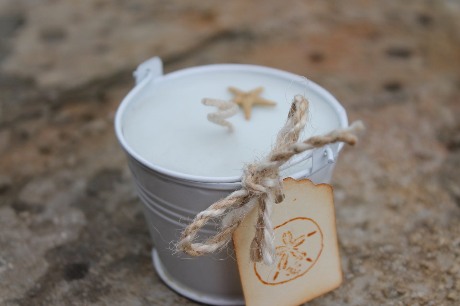 Beach Pail Candle Wedding-Shower Favor Candle 2oz White Metal Pail
