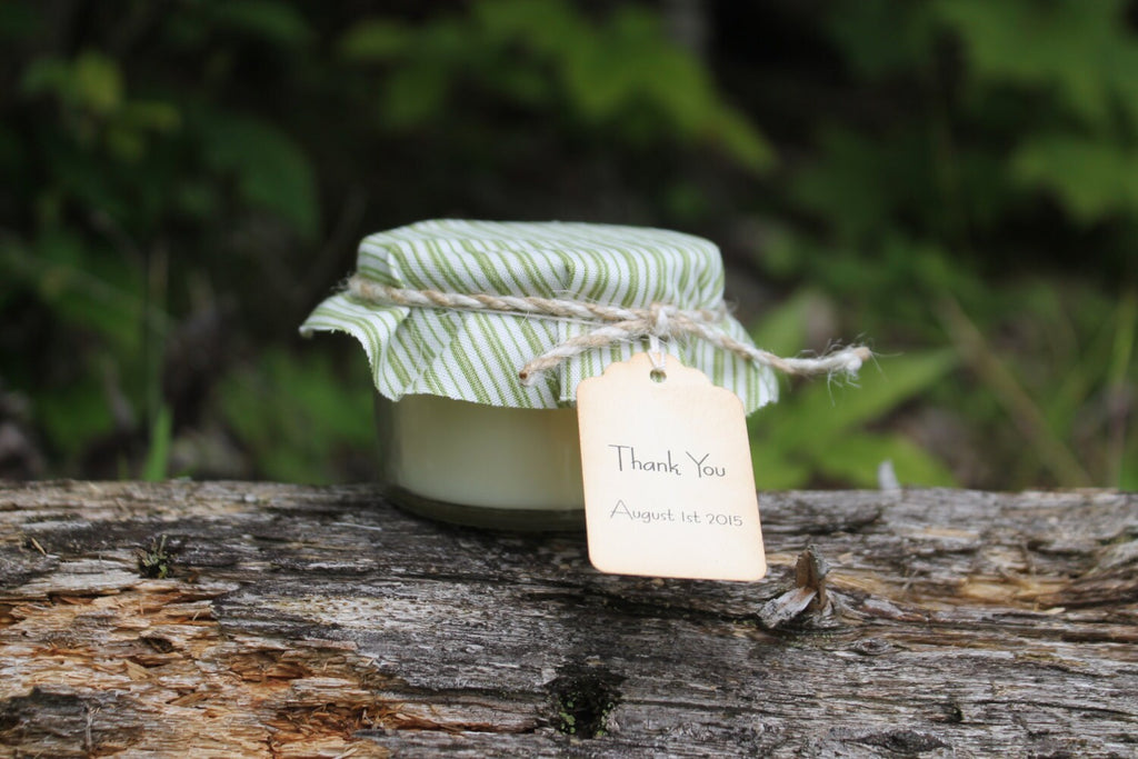 Fabric Covered Wedding Favor Candle 4oz Jar-Wedding-Baby-Bridal Shower-Soy Candle Favor Belle Savon Vermont