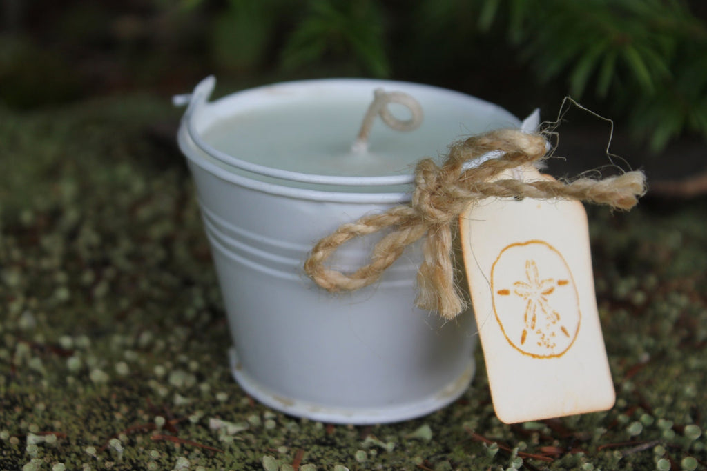 Beach Pail Candle Wedding-Shower Favor Candle 2oz White Metal Pail
